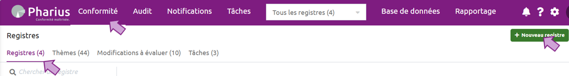 Bouton Nouveau registre